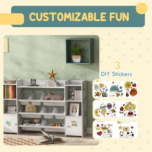 Qaba Kids Toy Organizers and Storage with 8 Removable Storage Bins and Bookshelf, White