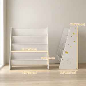 Qaba Fabric Kids Bookshelf, 4-Tier Toddler Sling Book Rack for Playroom, Bedroom, Nursery and Kids Room for Ages 3-6, White
