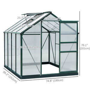 6.2' x 8.3' x 6.6' Clear Polycarbonate Greenhouse, Large Walk-In Green House w/ Slide Door