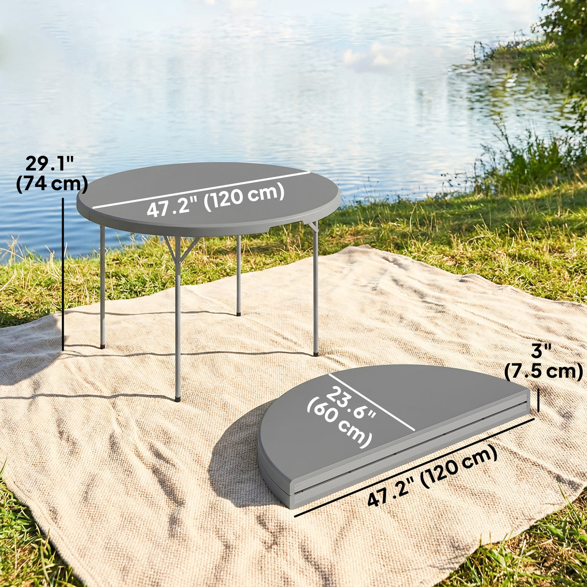 4ft Plastic Folding Picnic Table, Camping Table with Anti-Slip Foot Pads, Indoor Outdoor for Beach, BBQ – view 2