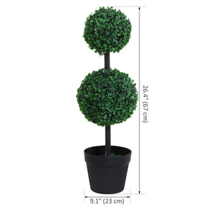 2 Ball Topiary Tree in Pot for Home Decor, Artificial Plant for Home Office, Living Room Decor, Dark Green – view 2
