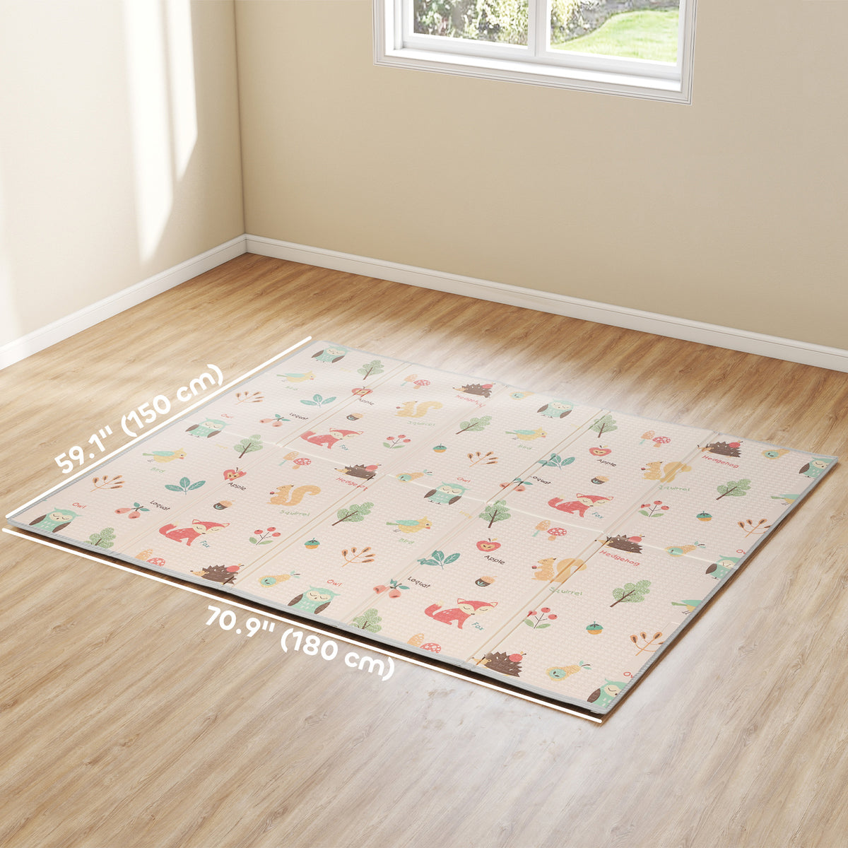 Qaba Foldable Baby Plat Mat, 71" x 59" Kids Floor Mat for Crawling and Learning, Number & Animal Theme