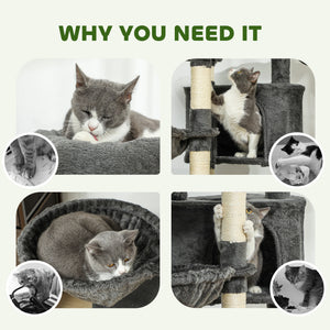 52.5" Cat Tree Tower with Scratching Posts, Cat Condos, Bed, Platforms, Hammocks, for Indoor Cats, Dark Grey – view 5