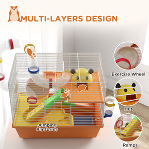 3 Tiers Hamster Cage for Gerbil, Dwarf Hamster with Tunnels, Water Bottle, Exercise Wheel – view 11