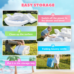Qaba Inflatable Bouncy Castle for Kids, 3-in-1 White Bounce House with Slide, Ball Pit and 370W Blower, White