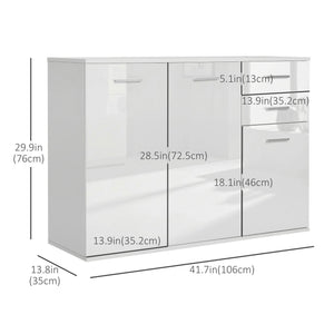 High Gloss Sideboard with 2 Drawers and 3 Doors, Buffet Cabinet with Adjustable Shelf, Coffee Bar Cabinet with Storage, White