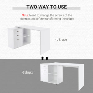 L-Shaped Corner Straight Writing Desk with Storage Shelf, Drawer – view 10