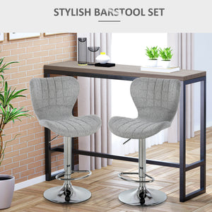 Set of 2 Counter Height Bar Stools Swivel Stool Height Adjustable Bar Chairs with Footrest for Kitchen Dining Home Pub, Grey