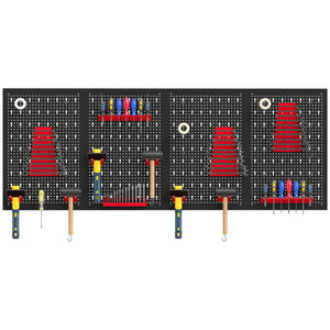 38 Piece Metal Peg Board with Accessories, Shelf Tool Organizer, Black and Red