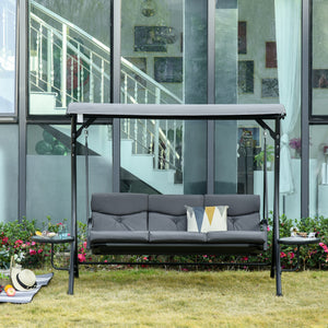 3 Seat Outdoor Swing Chair Steel Swing Bench Porch Swing With Adjustable Canopy – view 7