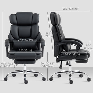 PU Leather Office Chair, Reclining Desk Chair with Footrest, Adjustable Headrest, Lumbar Support, Swivel Wheels, Black