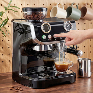 15 Bar Coffee Maker Espresso Machine with Grinder Milk Frother Stainless Steel Espresso Maker for Cappuccino Latte Black