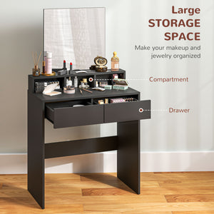 Makeup Vanity Desk with Mirror, for Bedroom, Modern Dressing Table with Drawers, Compartments, Black
