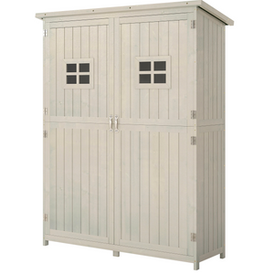 4x1.5ft Wooden Garden Storage Shed, Outdoor Tool Cabinet Organizer with Windows and Double Door, Nature Wood