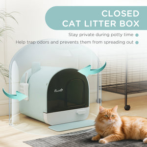 Cat Litter Box with Lid, Removable Tray, Scoop, Filter, Green – view 4