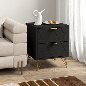 Modern Bedside Table, Accent Nightstand with 2 Drawers, Bed End Table for Bedroom, Black – view 7