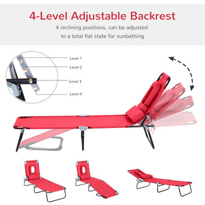 Folding Chaise Lounge Chair, Reclining Beach Tanning Chair with Face Hole, Pillow – view 11