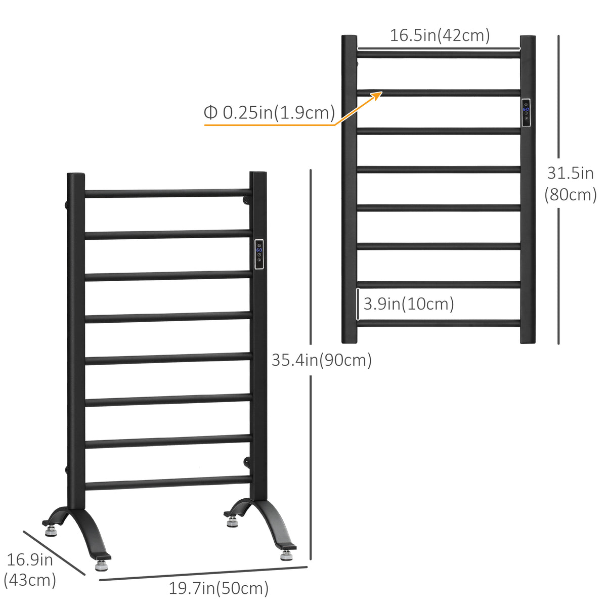 8-Bar Heated Towel Warmer Rack with Built-in Timer and LED Indicators – view 2