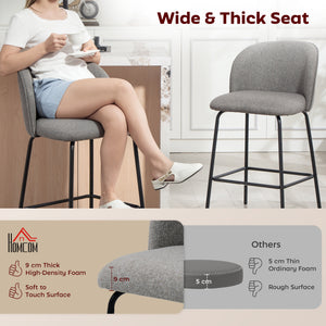 Set of 2 Counter Height Barstools, Upholstered Linen Bar Stools with Backrest, Footrest and Steel Legs – view 3