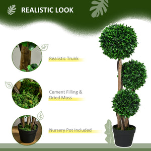 3ft Artificial Tree, Triple Ball Boxwood Topiary with Pot and Sandalwood Leaves, for Indoor Outdoor Home