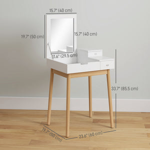 Makeup Vanity Table with Flip-up Mirror, Modern Dressing Table with 2 Drawers for Bedroom, White