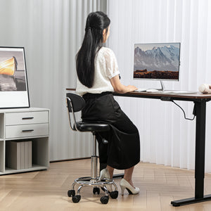 Adjustable Stool, Rolling Stool, 360° Rotate, with Backrest and Wheels, Black