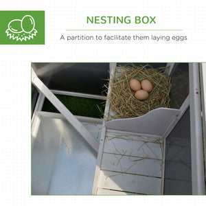 63" Chicken Coop Wooden Hen House Rabbit Hutch Poultry Cage Pen Outdoor Backyard with Nesting Box and Run Small Animal Cage PC Roof Grey