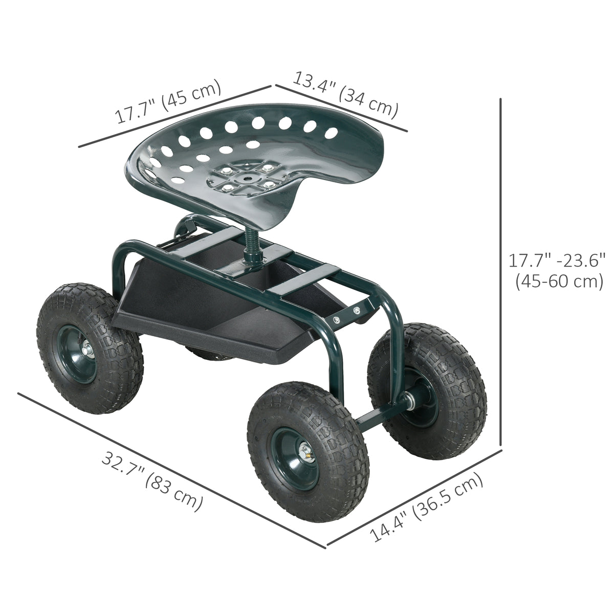 Garden Cart Garden Seat on Wheels with Tool Tray, 360° Swivel and Height Adjustable Seat, for Patio and Yard