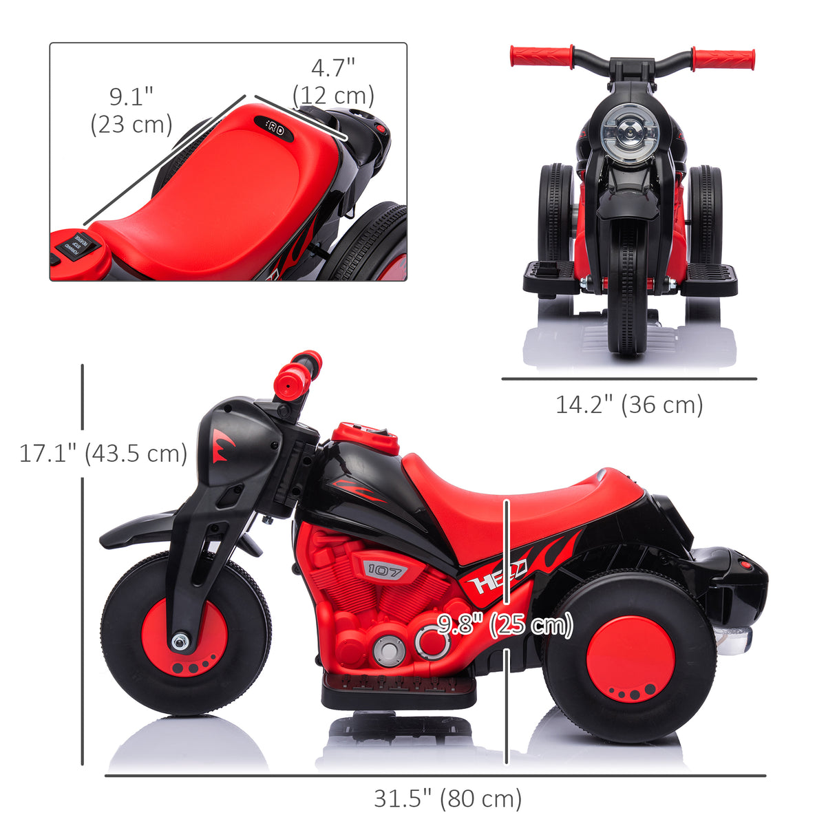 Qaba Electric Motorcycle for Kids, 6V Ride on Bubble Car with LED Headlight, Music, Pedal, for 2-5 Years