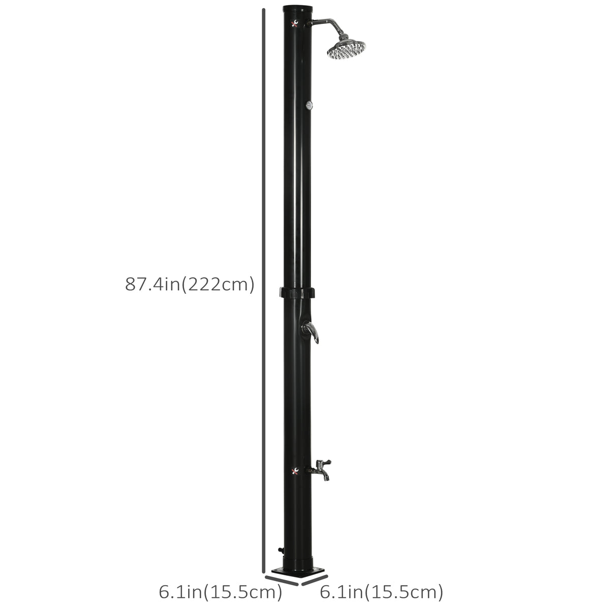7.3FT 5.3 Gallon Solar Heated Shower, 2-Section Outdoor Shower with Shower Head, Foot Shower, Temperature Display for Backyard, Poolside, Spa, Beach, Black