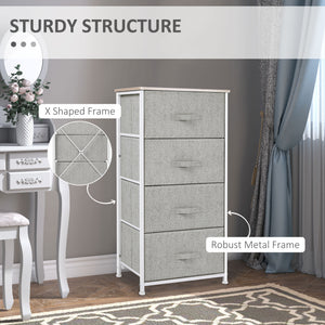 Linen Drawer Cabinet Organizer Storage Dresser Tower with 4 Removable Drawer Metal Frame Adjustable Feet for Living Room, Kitchen, Bathroom, Black