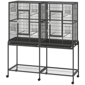 64" Extra Large Bird Cage, Rolling Metal Parrot Cage, Bird House with Detachable Rolling Stand – view 5