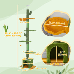 Floor to Ceiling Cat TreeTower with 90.5"-108" Adjustable Height, Scratching Posts, Hammock, Condo – view 9