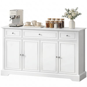 Sideboard Buffet Cabinet, 54" Kitchen Storage Cabinet with Soft-Close Doors, 3 Drawers and 2 Adjustable Shelves, White