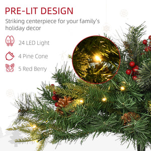 1.5 Foot/16 inch 2 Pack Prelit Artificial Christmas Tree Cordless with 69 Branches, Warm White LED lights, Red Berries, Pine Cones, for Outdoor Entryway, Green