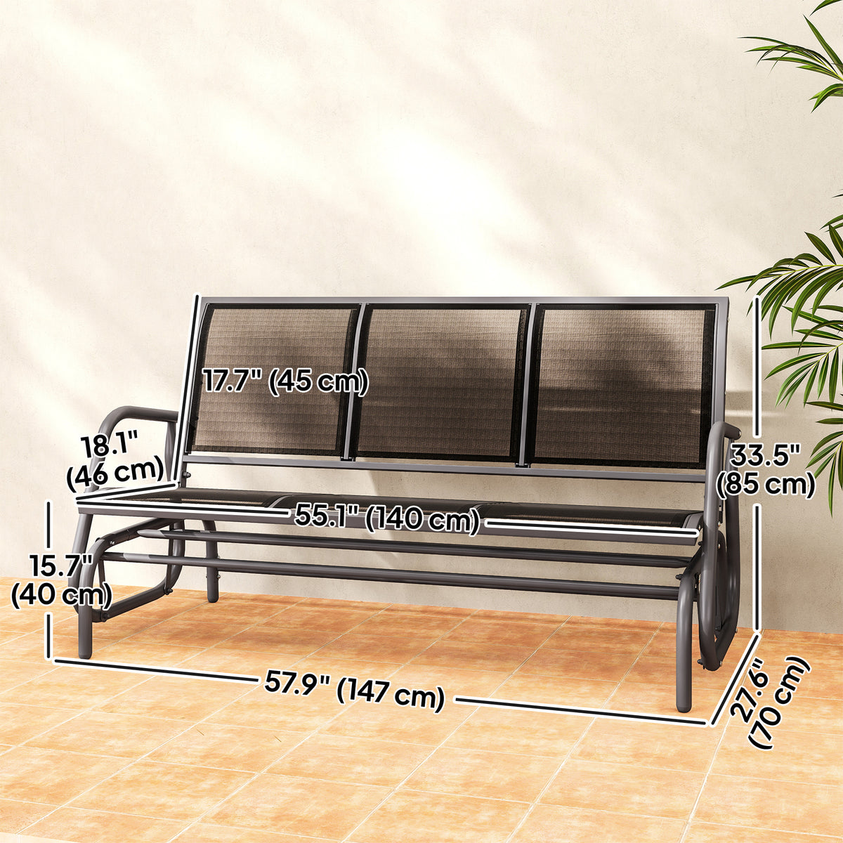 3-Seat Outdoor Glider Chair, Patio Rocking Chair, Steel Frame, Sling Fabric Seat for Garden, Backyard – view 2