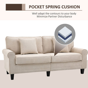 Modern 3 Seater Sofa, Corduroy Fabric 3 Seater Couch with Pine Wood Legs and Rolled Armrests for Living – view 3