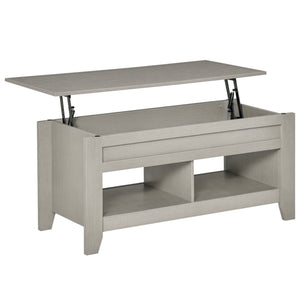 Lift Top Coffee Table with Hidden Storage Compartment and Open Shelves, Lift Tabletop Pop-Up Center Table for Living Room, Dark Walnut