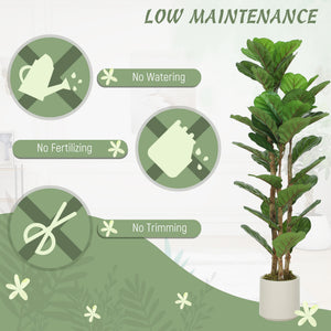 4FT Artificial Fiddle Leaf Fig Tree Set of 2, Fake Potted Tree with Solid Wood Trunks for Indoor Decor, Green