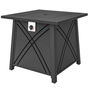 28" Propane Fire Pit Table 40,000 BTU Square Outdoor Gas Fire Table with Waterproof Cover, Adjustable Foot Pads