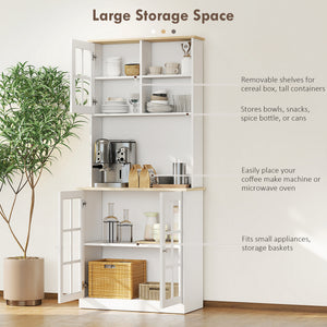 Kitchen Buffet with Hutch, Storage Pantry with 3 Cabinets, 2 Open Shelves and Large Countertop, Black – view 10