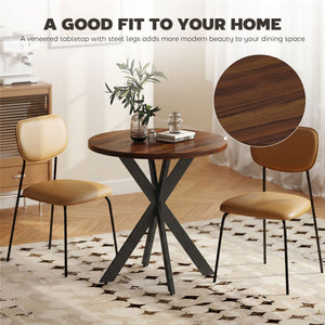29" Dining Table, Contemporary Round Kitchen Table with Steel Legs, Walnut