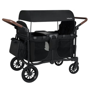 Wagon Stroller for 4 Kids Foldable 4-Seater Push-Pull Toddler Stroller-Black