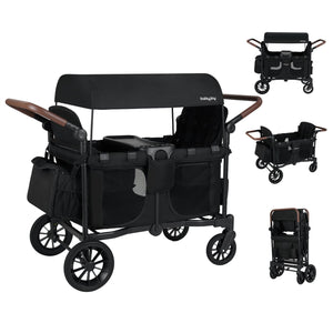 Wagon Stroller for 4 Kids Foldable 4-Seater Push-Pull Toddler Stroller-Black view 2