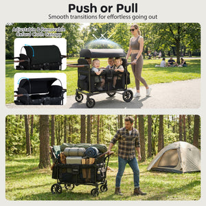 Wagon Stroller for 4 Kids Foldable 4-Seater Push-Pull Toddler Stroller-Black view 4