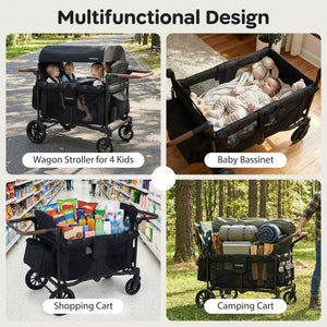 Wagon Stroller for 4 Kids Foldable 4-Seater Push-Pull Toddler Stroller-Black view 5