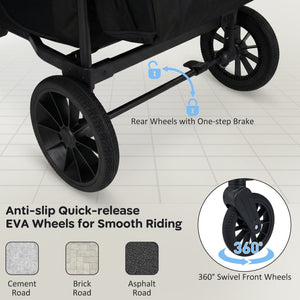 Wagon Stroller for 4 Kids Foldable 4-Seater Push-Pull Toddler Stroller-Black view 6