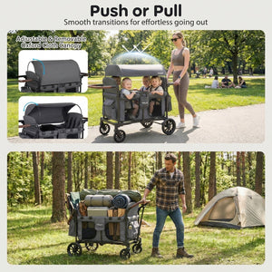 Wagon Stroller for 4 Kids Foldable 4-Seater Push-Pull Toddler Stroller-Gray view 4