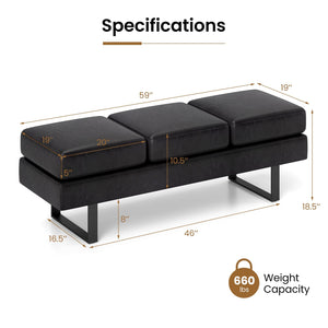 Waiting Room Bench Seating Long Bench with Metal Frame Leg-Black view 5