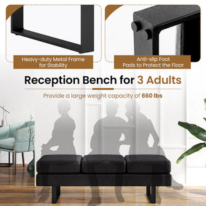 Waiting Room Bench Seating Long Bench with Metal Frame Leg-Black view 6